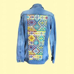 Lularoe denim jacket with aztec southwestern embroider boho size large